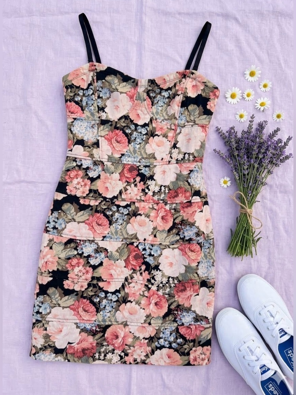 Talula Black Floral Mini Dress with Pink and Cream Blooms